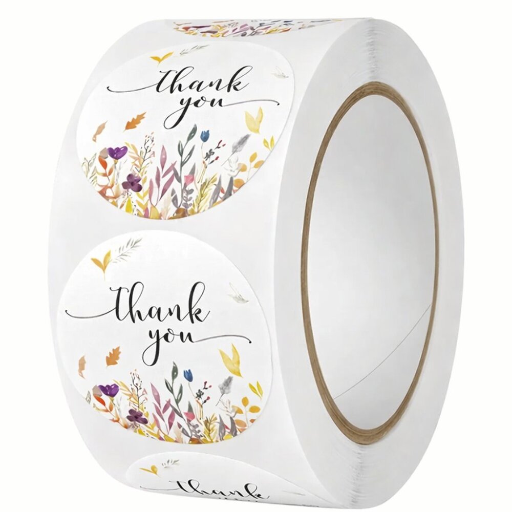 500ct Thank You Floral Round Stickers, 1 inch - Picture 2 of 3